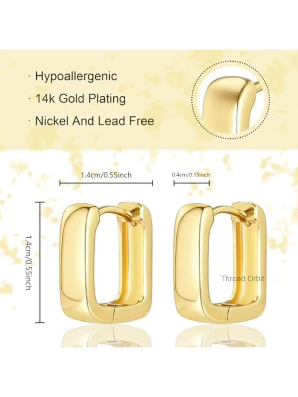 Small Square Huggie Hoop Earrings 14K Gold Plated Hypoallergenic Chunky Thick